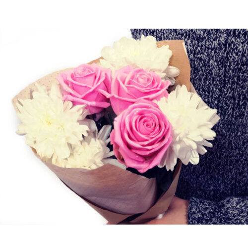 Kytica ružové ruže a chryzantémy TE