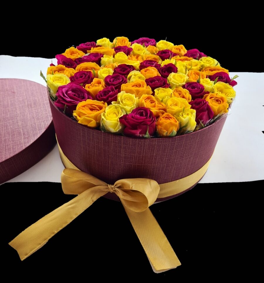Flower box z farebných ruží Tim