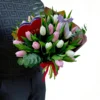 Kytica ružovo bielych tulipánov s čokoládou