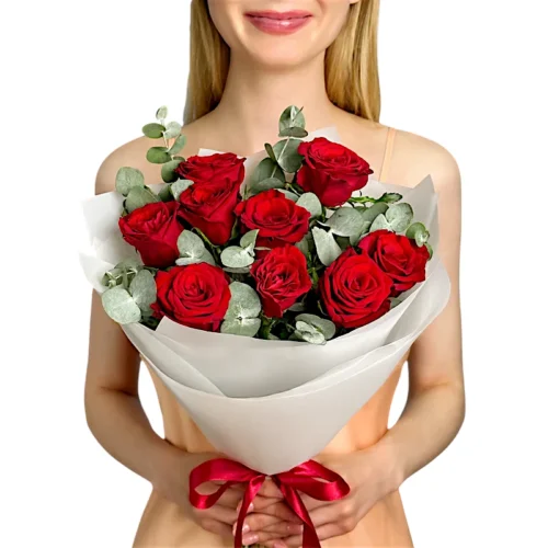 Kytica Red Roses With Eucaliptus