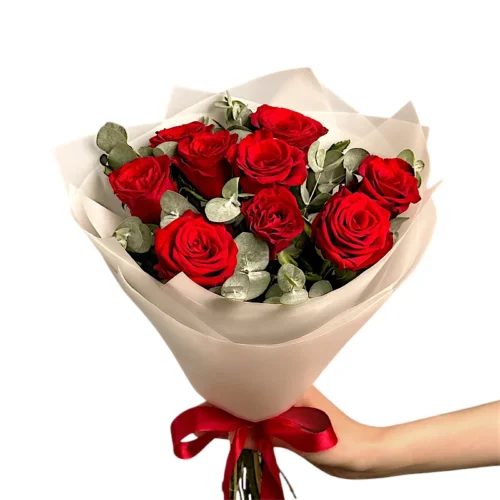Kytica Red Roses With Eucaliptus – Obrázok 2