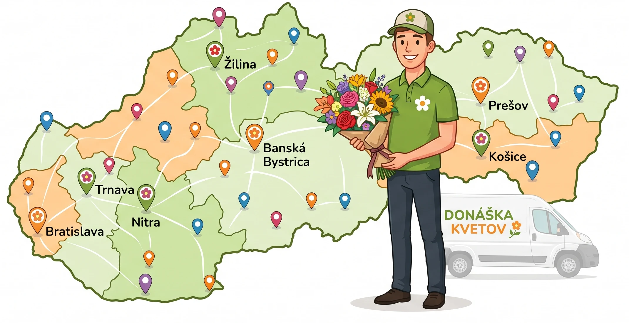 Donáška kvetov po celom Slovensku